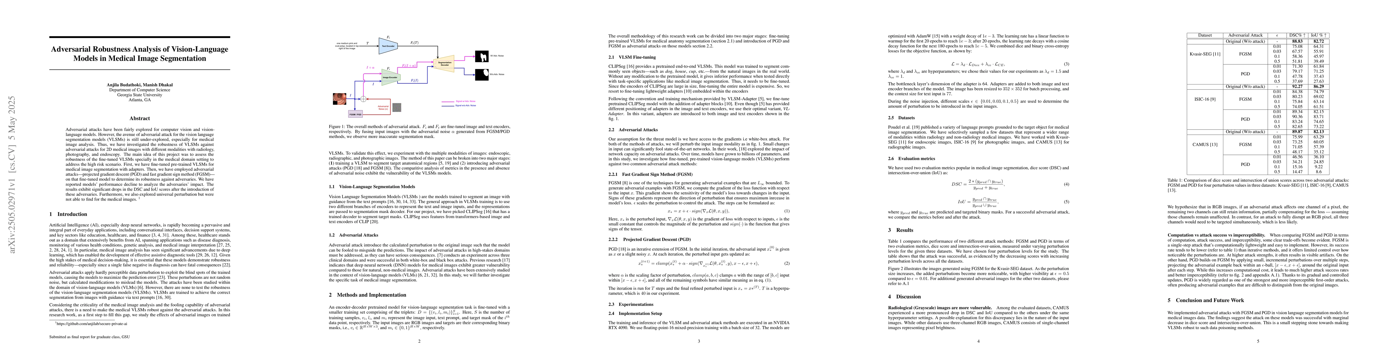 Thumbnail for Adversarial Robustness Analysis of Vision-Language Models in Medical
  Image Segmentation