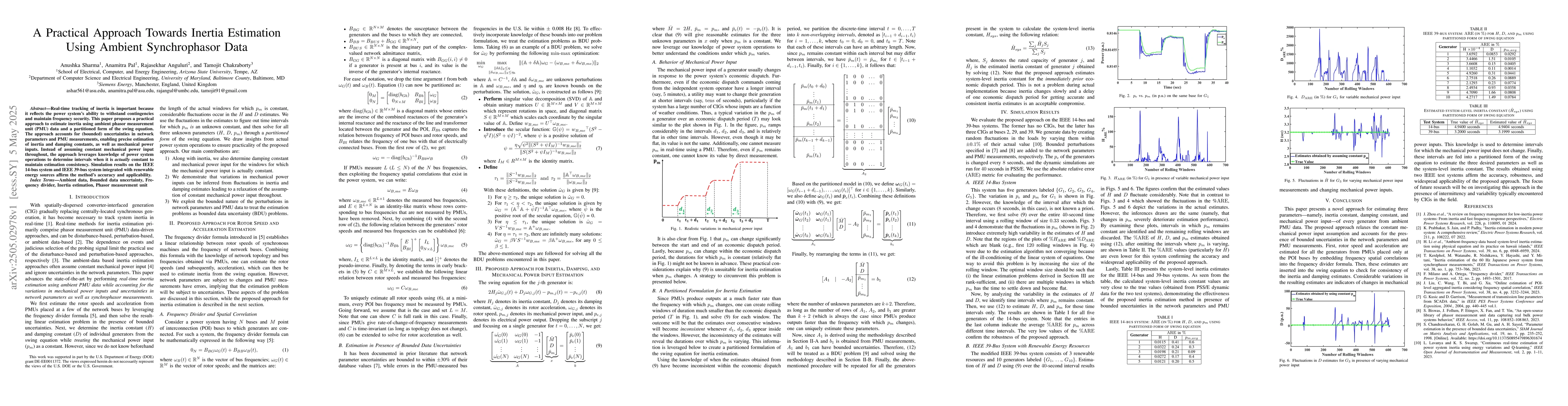 Thumbnail for A Practical Approach Towards Inertia Estimation Using Ambient
  Synchrophasor Data