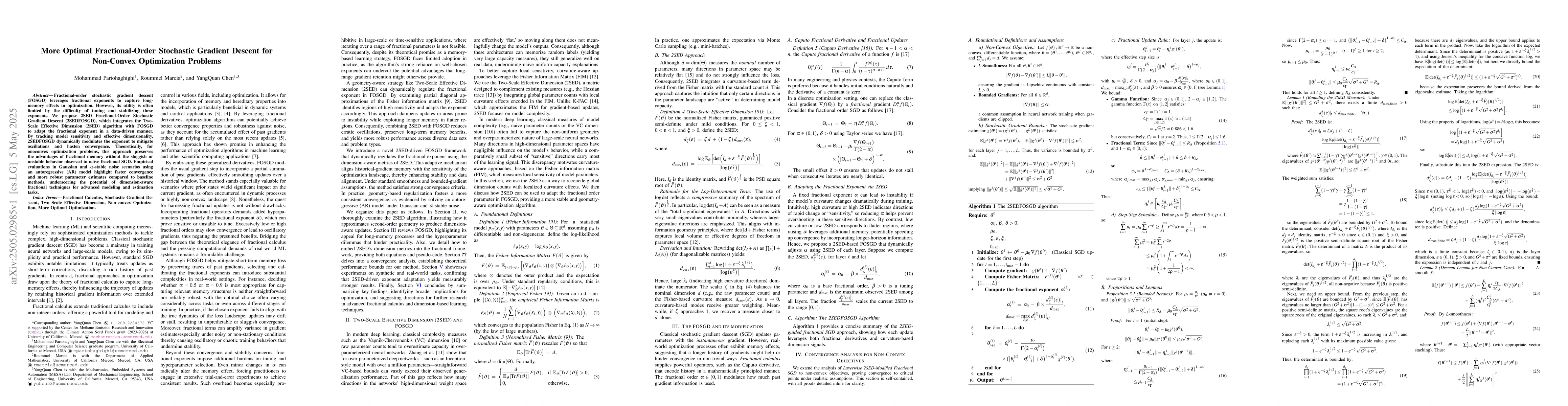 Thumbnail for More Optimal Fractional-Order Stochastic Gradient Descent for Non-Convex
  Optimization Problems