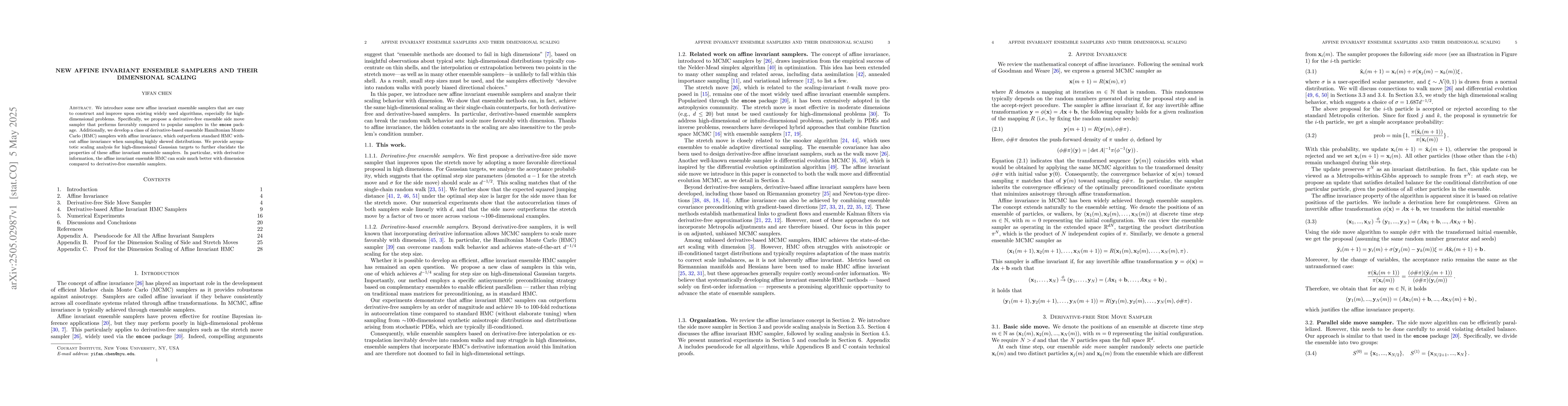 Thumbnail for New affine invariant ensemble samplers and their dimensional scaling