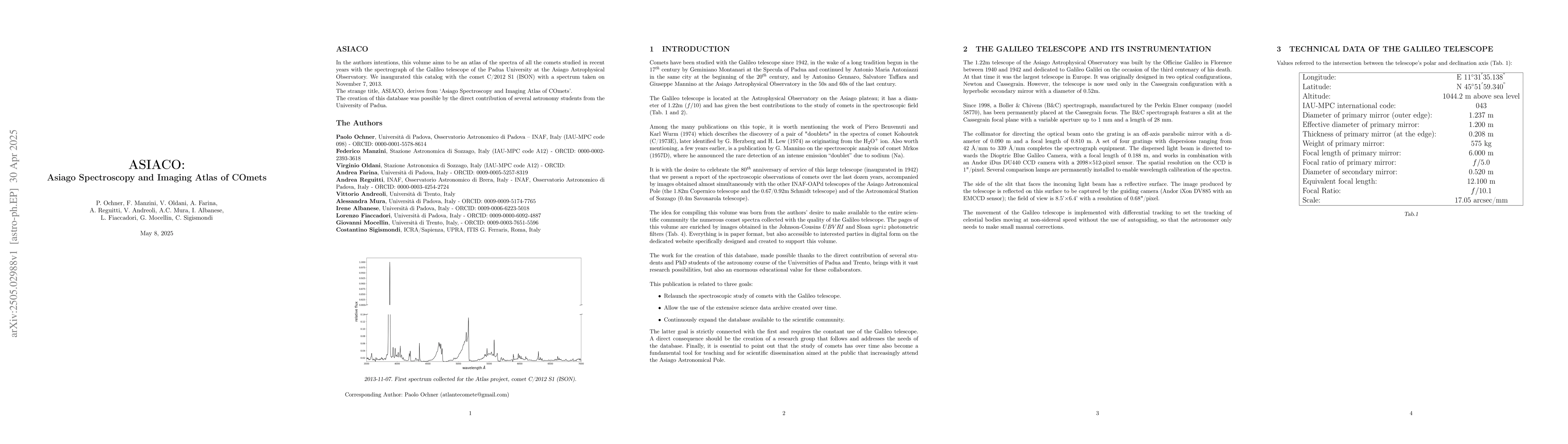 Thumbnail for ASIACO: Asiago Spectroscopy and Imaging Atlas of COmets