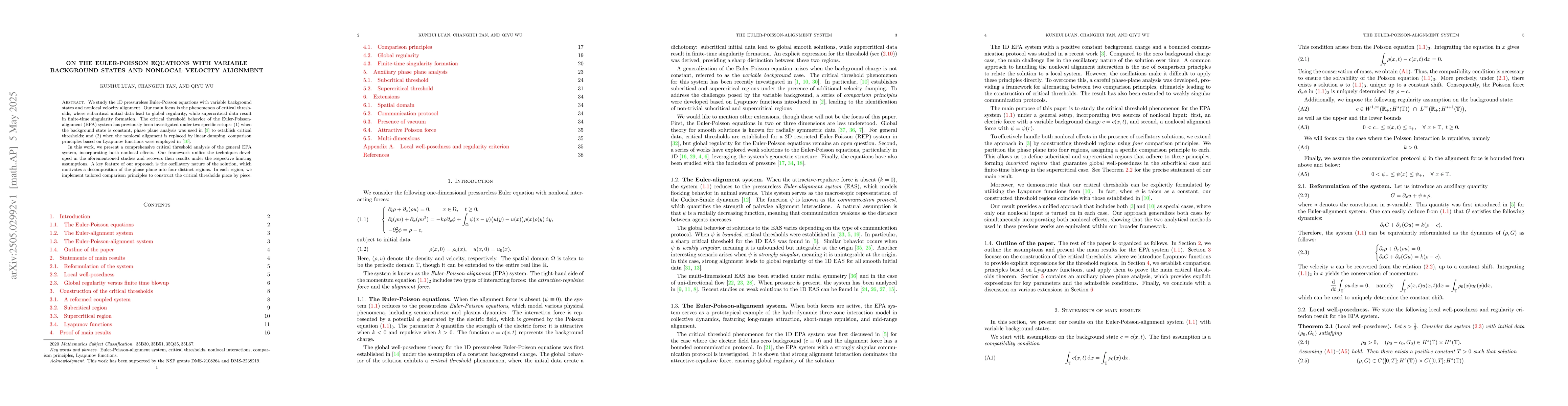 Thumbnail for On the Euler-Poisson equations with variable background states and
  nonlocal velocity alignment