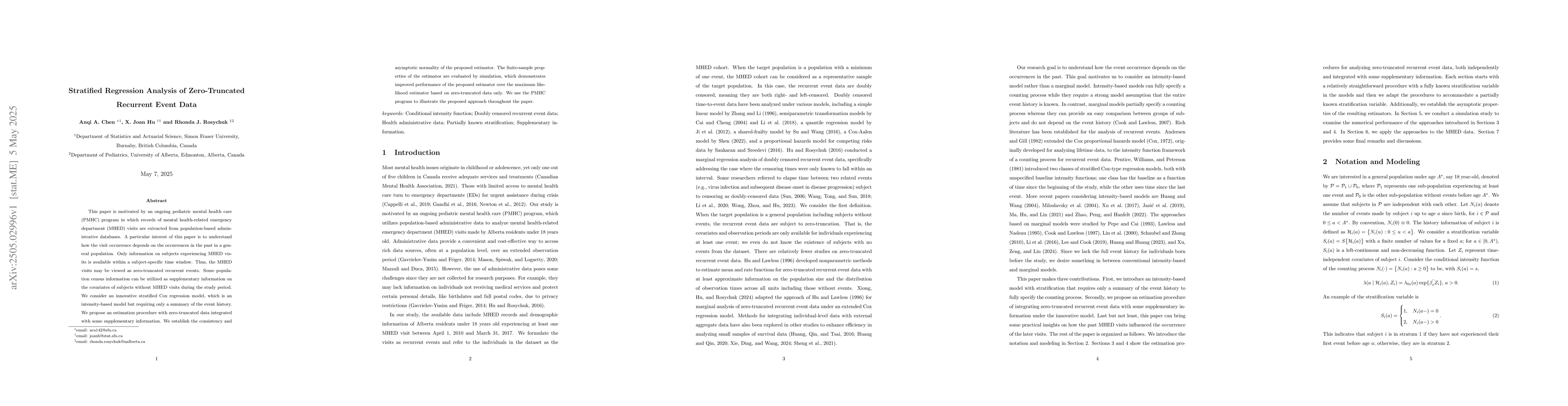 Thumbnail for Stratified Regression Analysis of Zero-Truncated Recurrent Event Data
