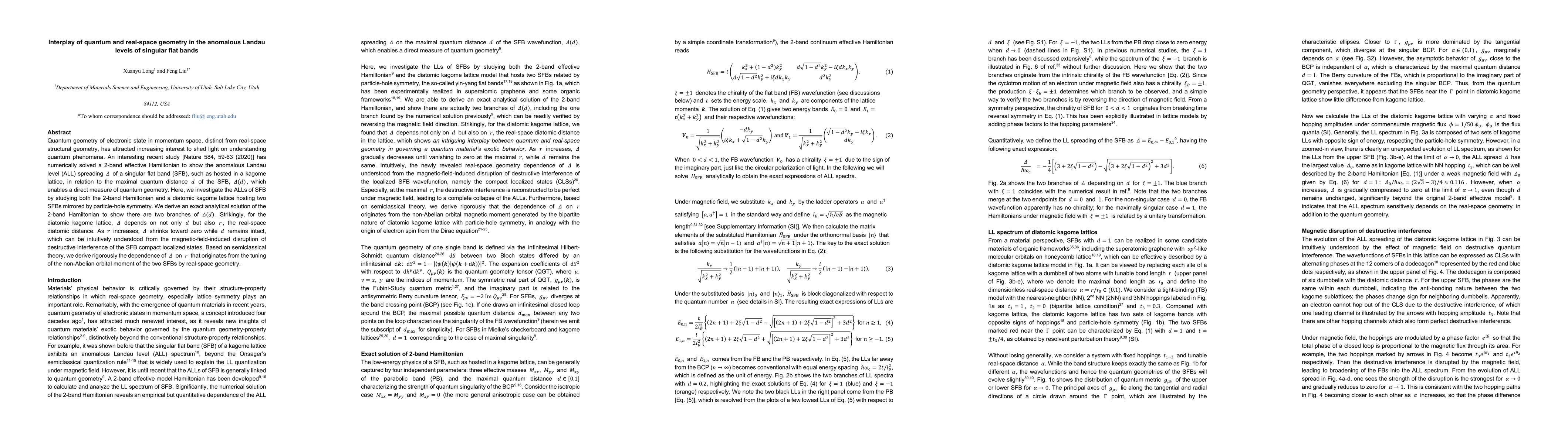 Thumbnail for Interplay of quantum and real-space geometry in the anomalous Landau
  levels of singular flat bands