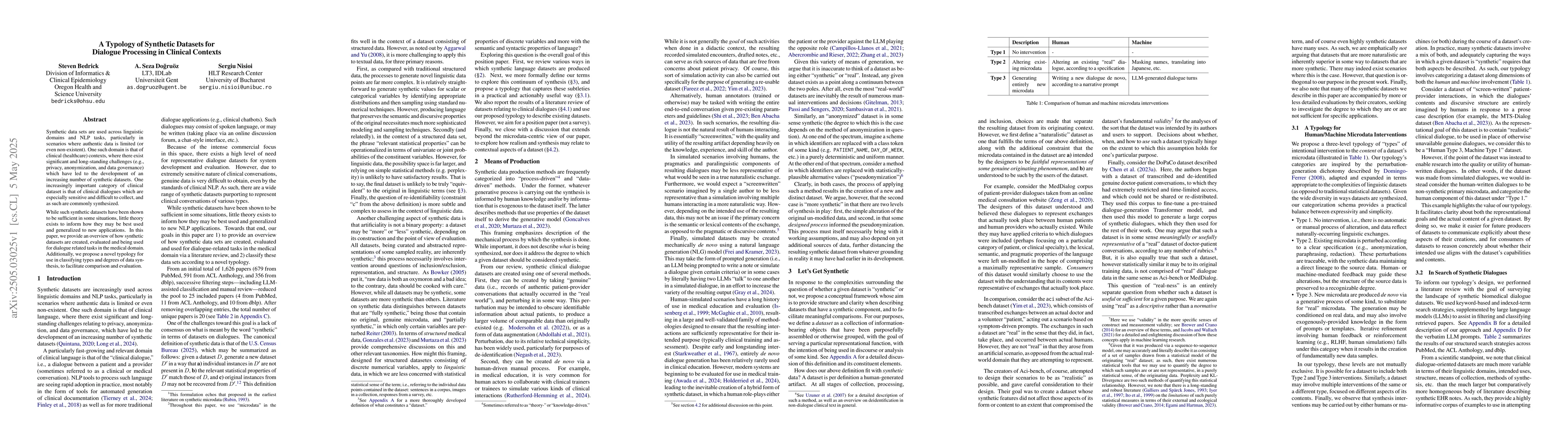 Thumbnail for A Typology of Synthetic Datasets for Dialogue Processing in Clinical
  Contexts