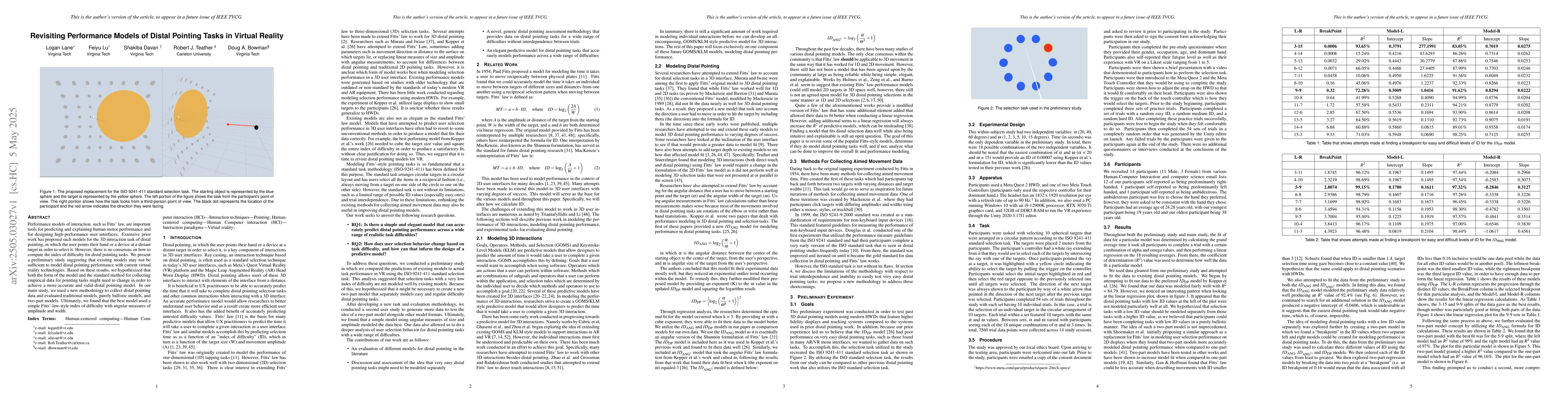 Thumbnail for Revisiting Performance Models of Distal Pointing Tasks in Virtual
  Reality