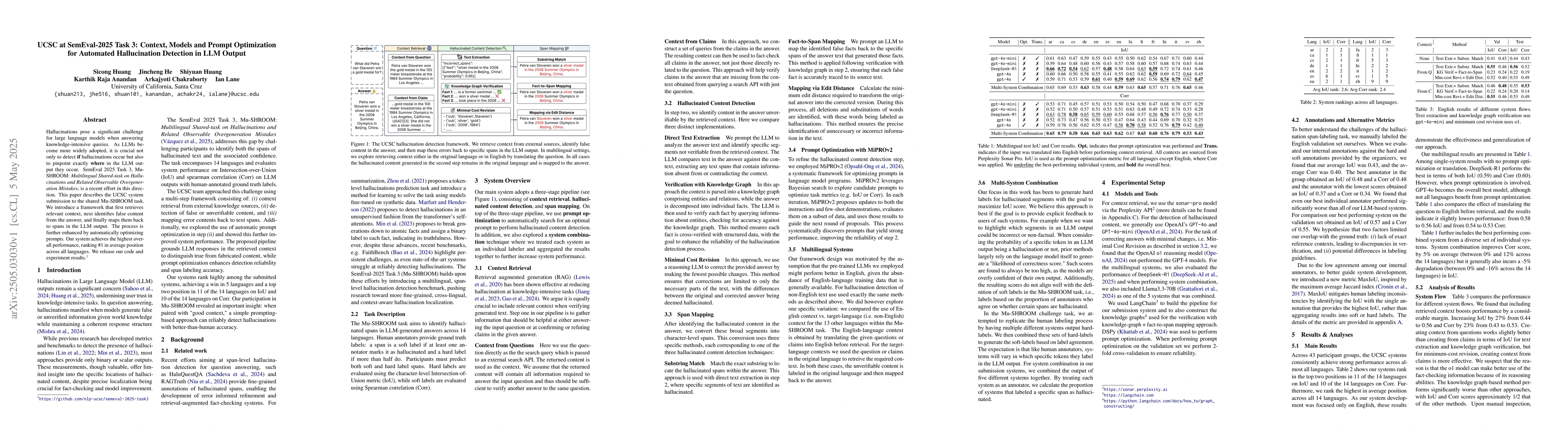 Thumbnail for UCSC at SemEval-2025 Task 3: Context, Models and Prompt Optimization for
  Automated Hallucination Detection in LLM Output