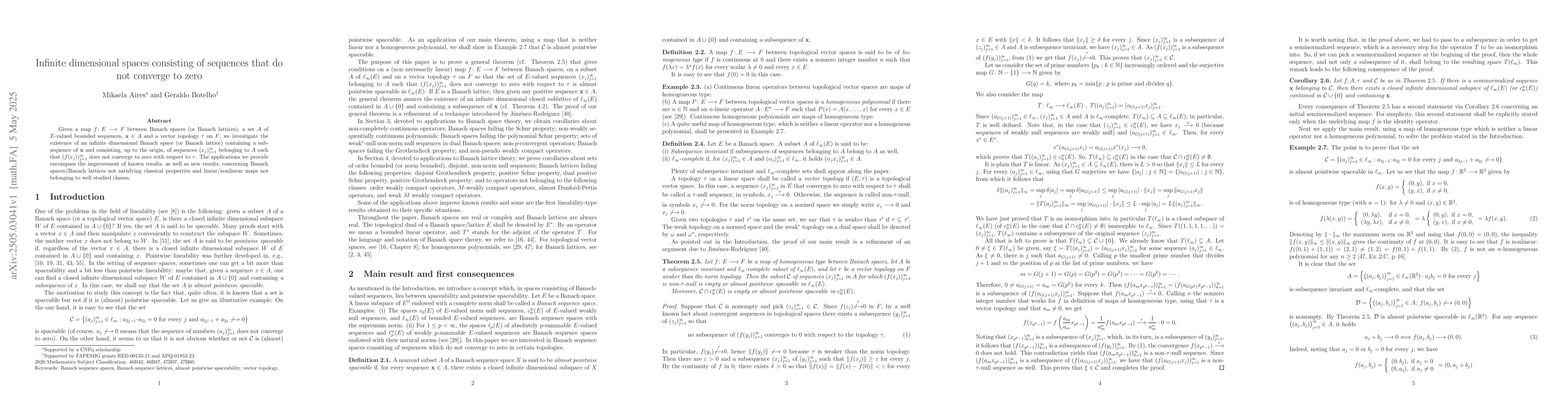 Thumbnail for Infinite dimensional spaces consisting of sequences that do not converge
  to zero