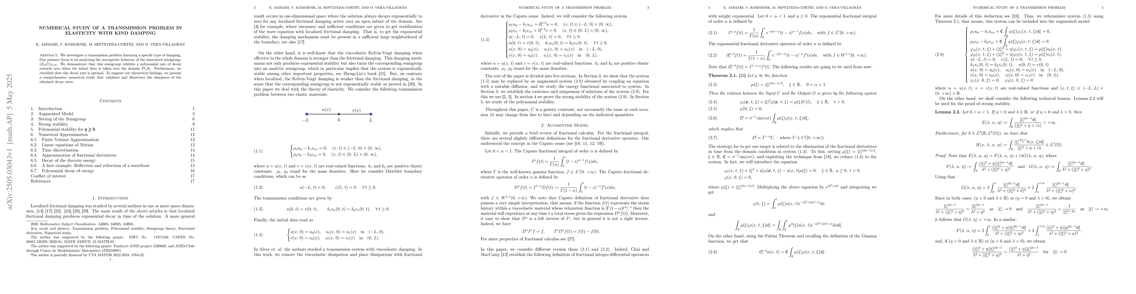 Thumbnail for Numerical study of a Transmission Problem in Elasticity with kind
  damping
