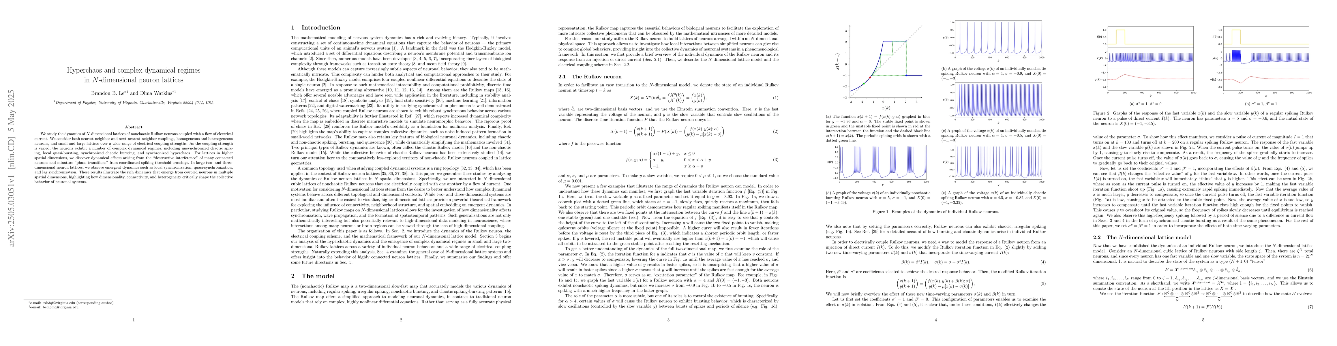 Thumbnail for Hyperchaos and complex dynamical regimes in $N$-dimensional neuron
  lattices