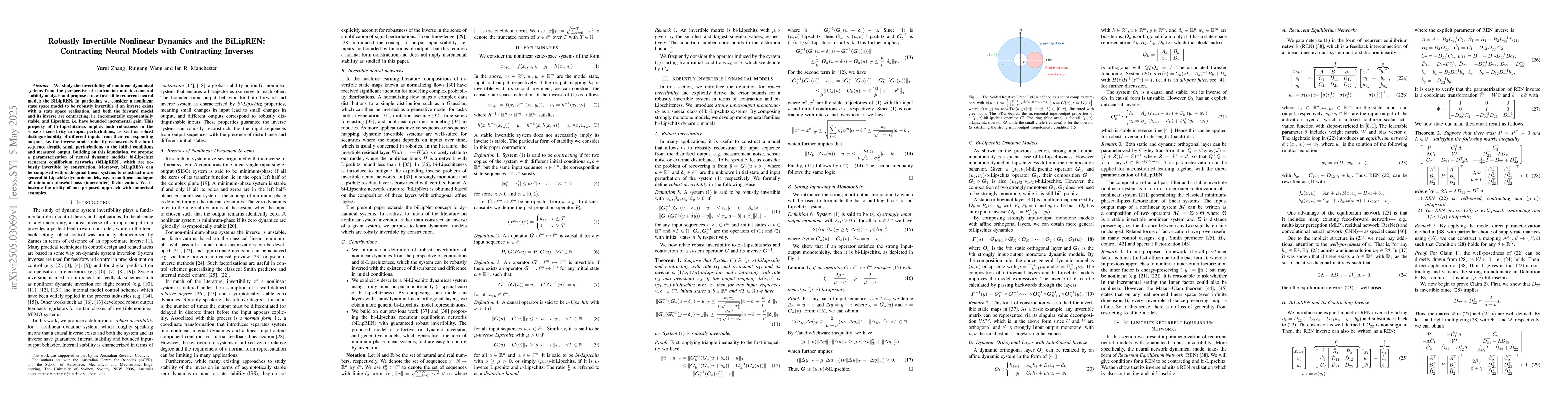 Thumbnail for Robustly Invertible Nonlinear Dynamics and the BiLipREN: Contracting
  Neural Models with Contracting Inverses