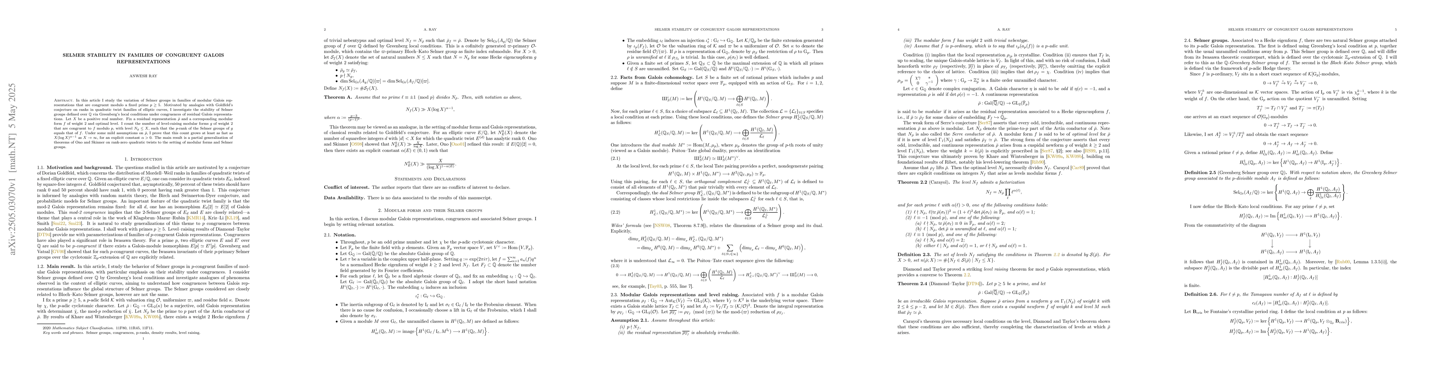 Thumbnail for Selmer stability in families of congruent Galois representations