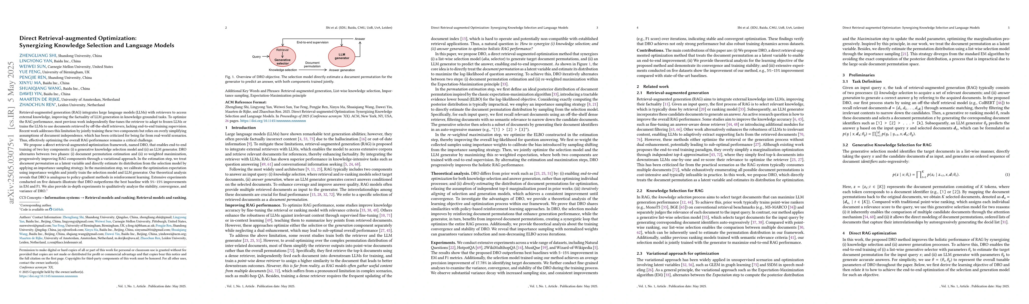 Thumbnail for Direct Retrieval-augmented Optimization: Synergizing Knowledge Selection
  and Language Models
