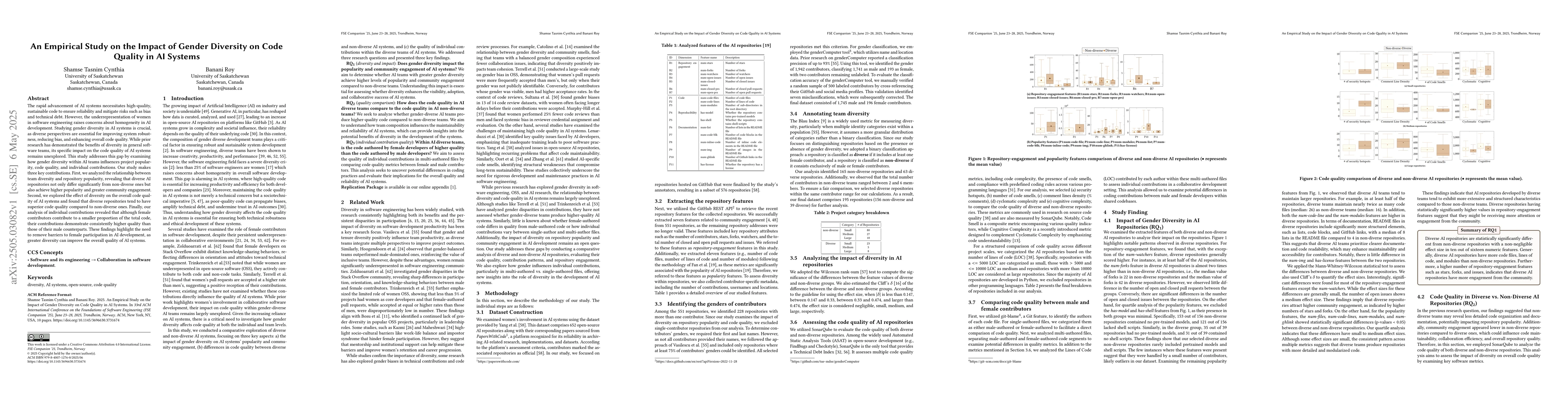 Thumbnail for An Empirical Study on the Impact of Gender Diversity on Code Quality in
  AI Systems