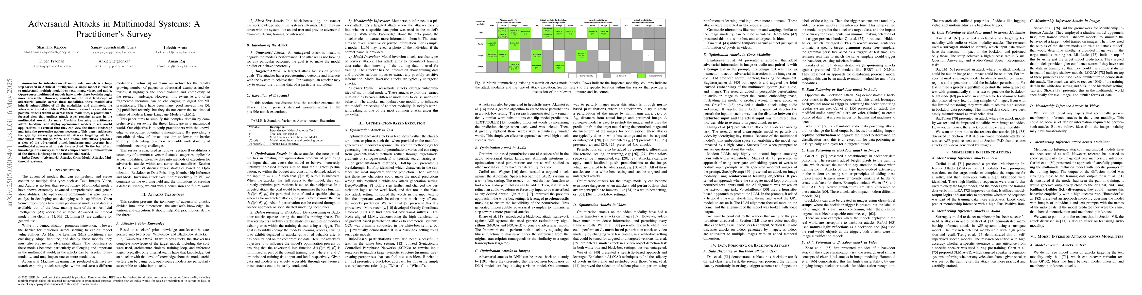 Thumbnail for Adversarial Attacks in Multimodal Systems: A Practitioner's Survey