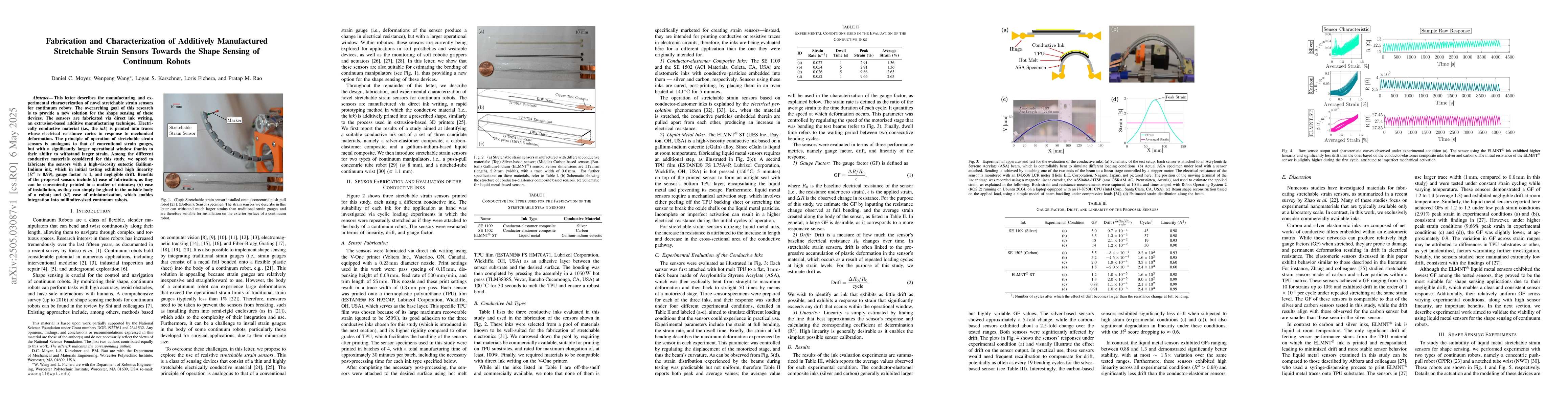 Thumbnail for Fabrication and Characterization of Additively Manufactured Stretchable
  Strain Sensors Towards the Shape Sensing of Continuum Robots