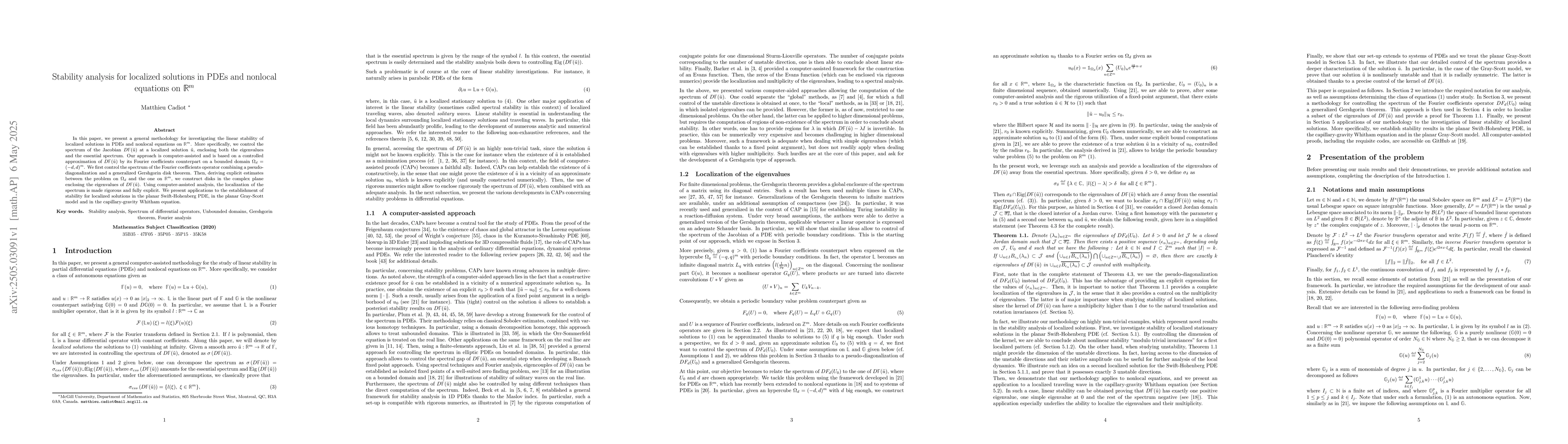 Thumbnail for Stability analysis for localized solutions in PDEs and nonlocal
  equations on $\mathbb{R}^m$