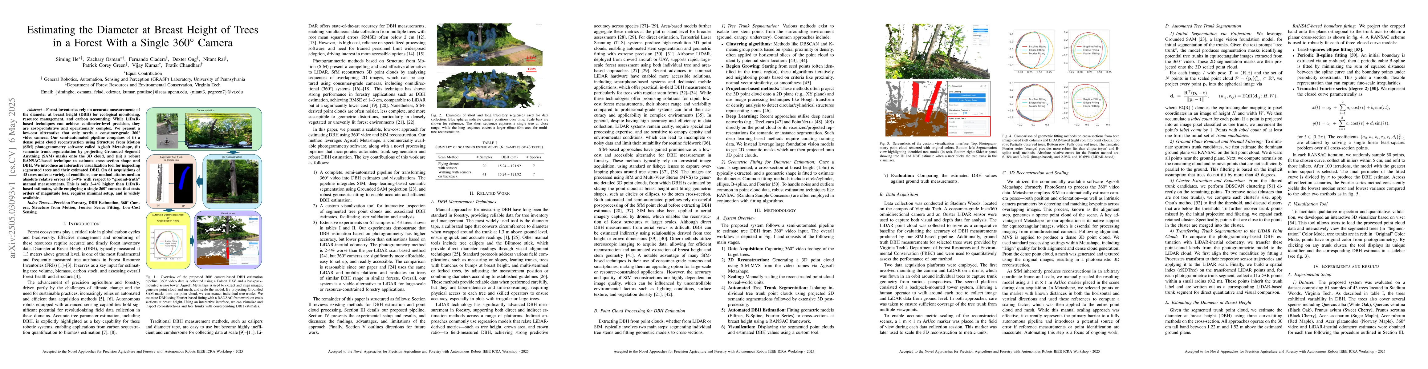 Thumbnail for Estimating the Diameter at Breast Height of Trees in a Forest With a
  Single 360 Camera