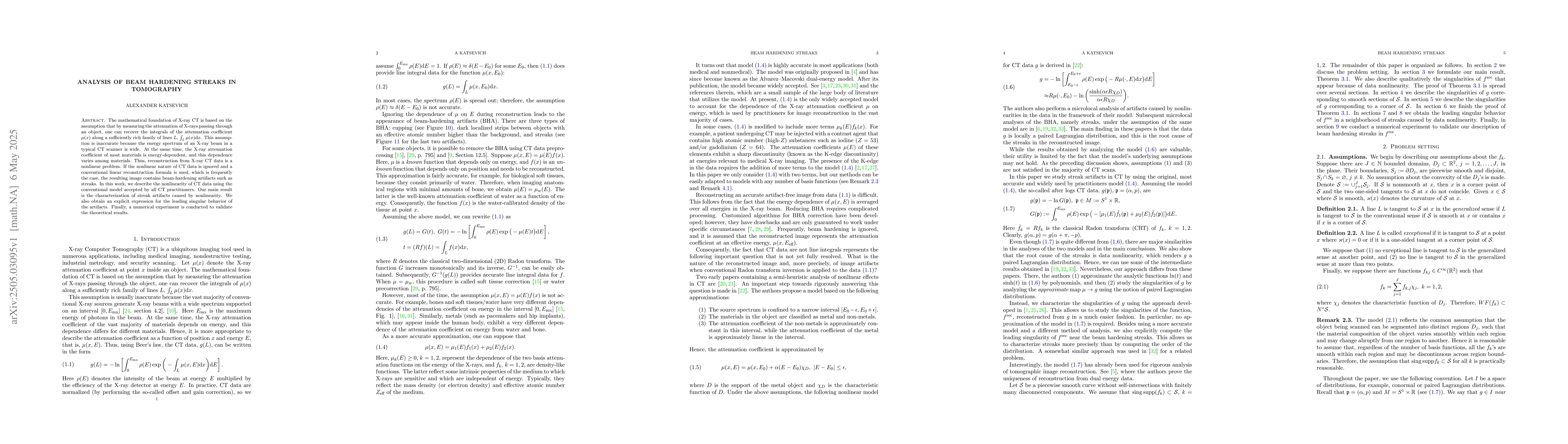 Thumbnail for Analysis of beam hardening streaks in tomography
