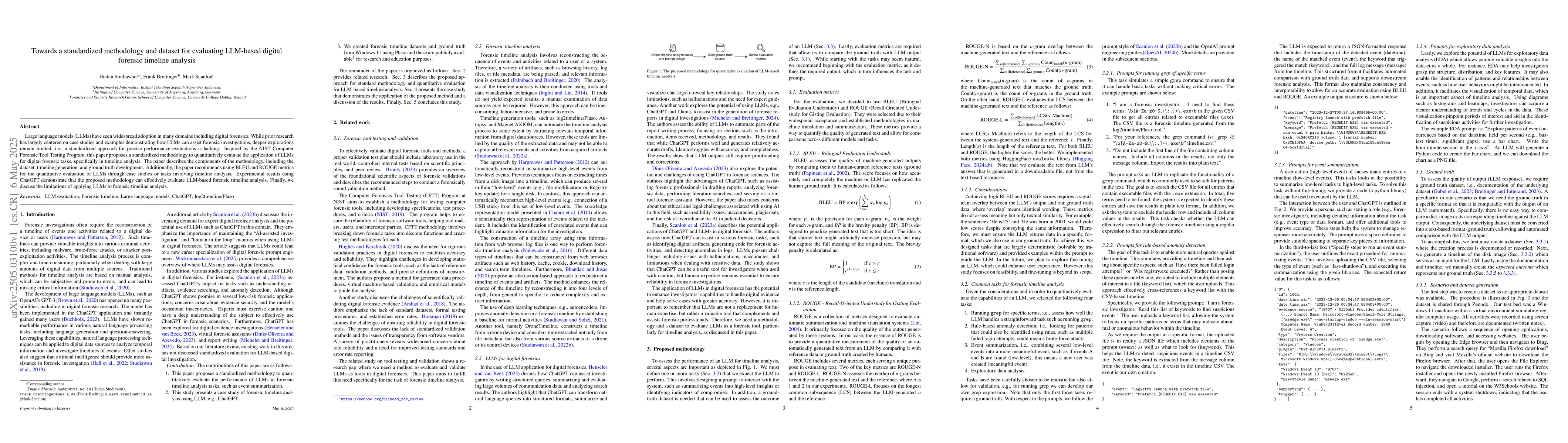 Thumbnail for Towards a standardized methodology and dataset for evaluating LLM-based
  digital forensic timeline analysis