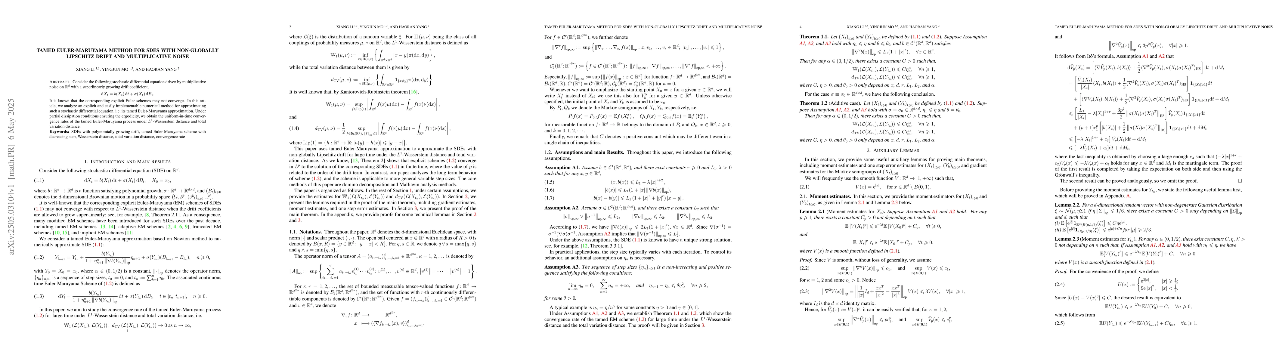 Thumbnail for Tamed Euler-Maruyama method for SDEs with non-globally Lipschitz drift
  and multiplicative noise