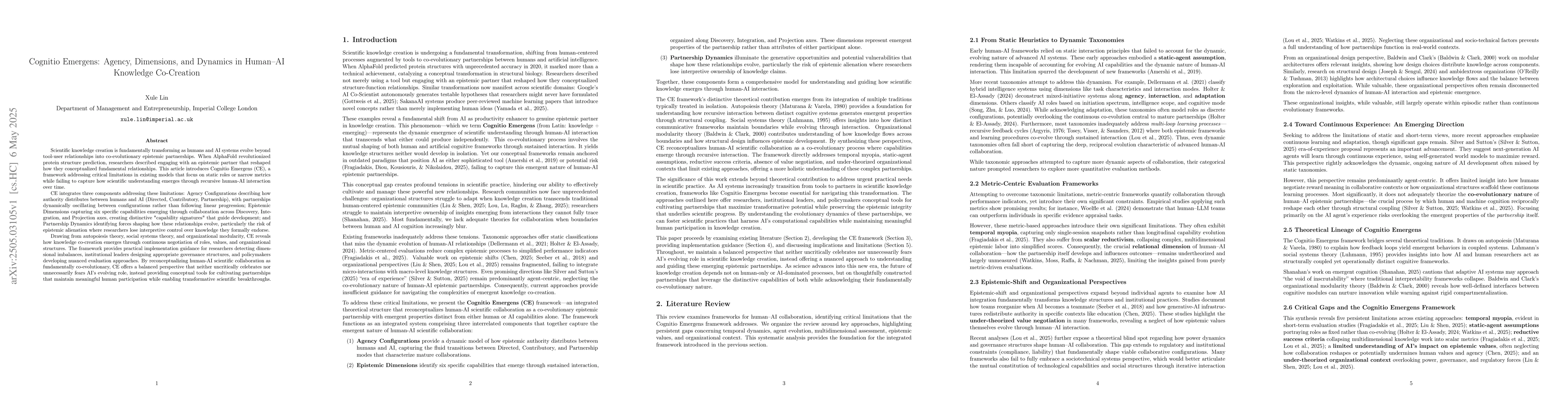Thumbnail for Cognitio Emergens: Agency, Dimensions, and Dynamics in Human-AI
  Knowledge Co-Creation