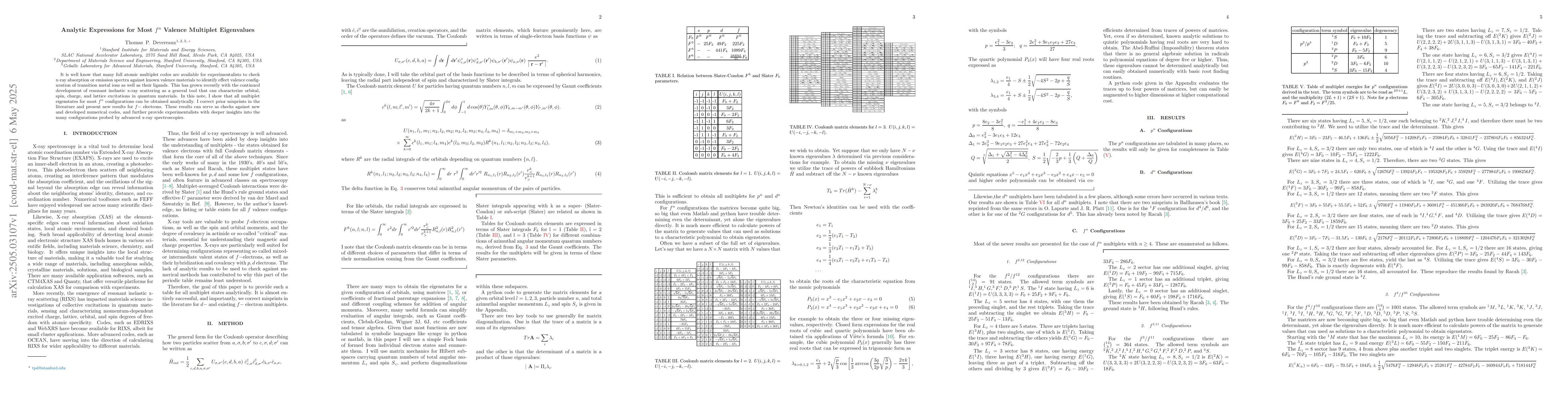 Thumbnail for Analytic Expressions for Most $f^n$ Valence Multiplet Eigenvalues