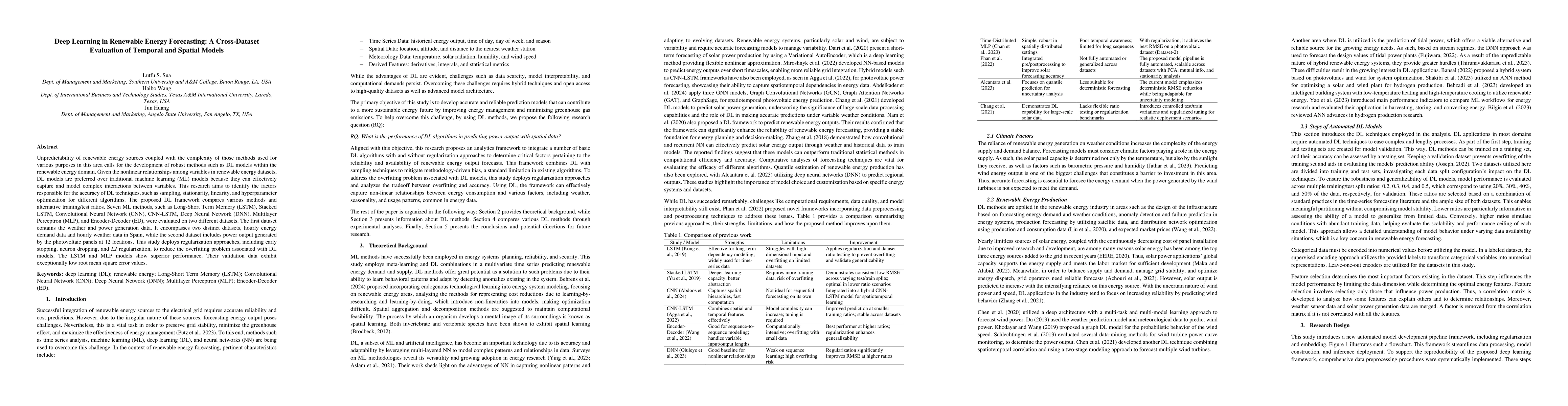 Thumbnail for Deep Learning in Renewable Energy Forecasting: A Cross-Dataset
  Evaluation of Temporal and Spatial Models
