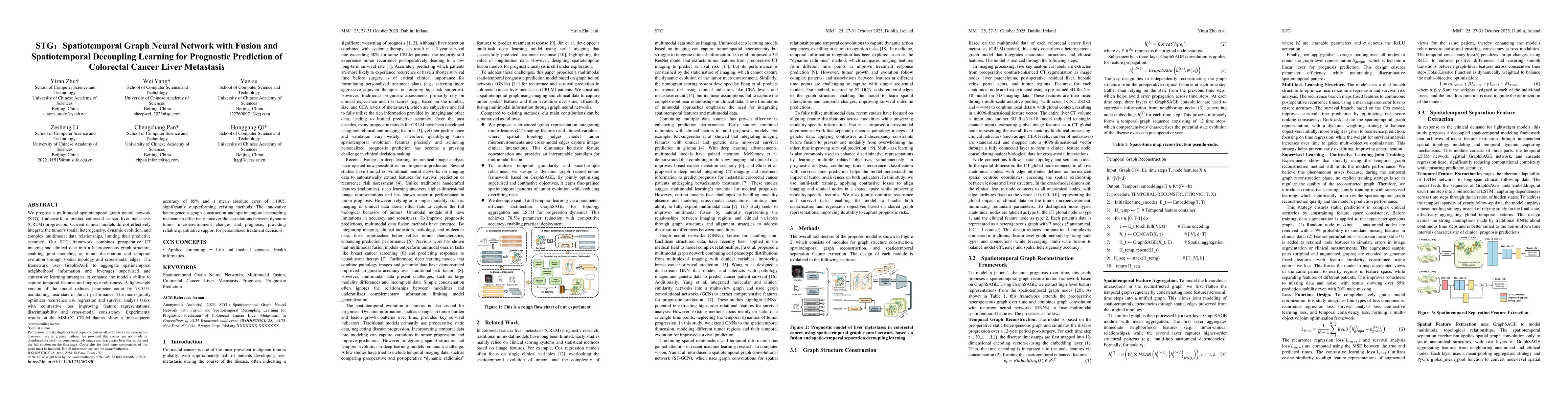 Thumbnail for STG: Spatiotemporal Graph Neural Network with Fusion and Spatiotemporal
  Decoupling Learning for Prognostic Prediction of Colorectal Cancer Liver
  Metastasis