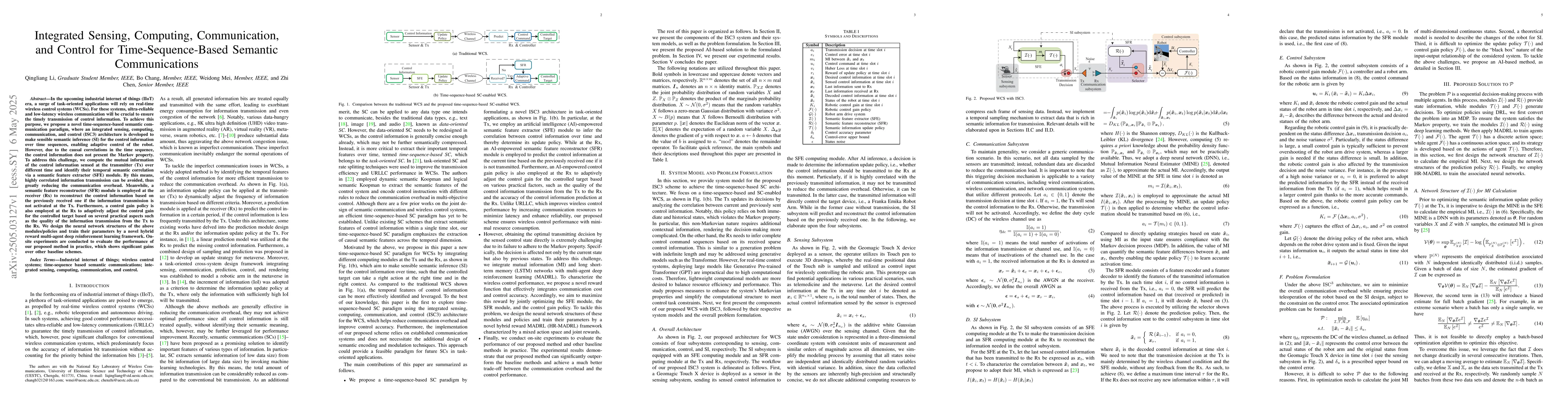 Thumbnail for Integrated Sensing, Computing, Communication, and Control for
  Time-Sequence-Based Semantic Communications