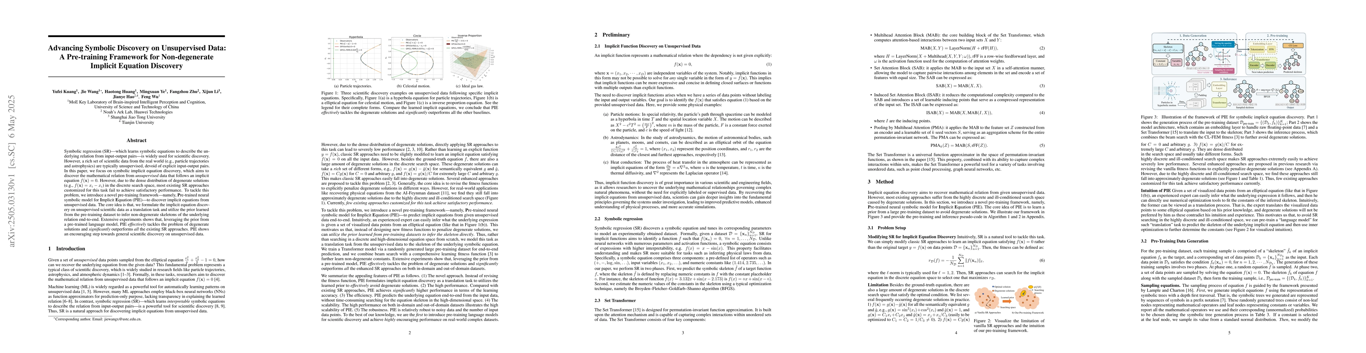 Thumbnail for Advancing Symbolic Discovery on Unsupervised Data: A Pre-training
  Framework for Non-degenerate Implicit Equation Discovery