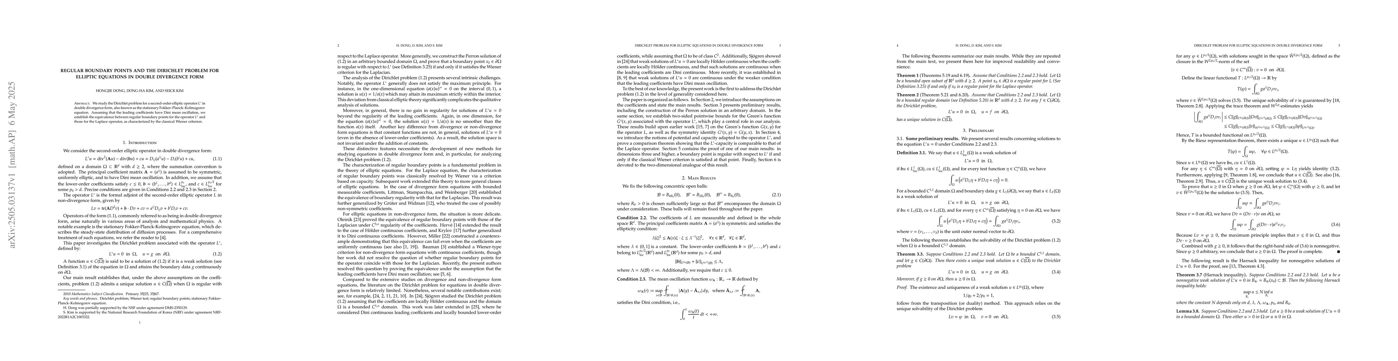 Thumbnail for Regular boundary points and the Dirichlet problem for elliptic equations
  in double divergence form