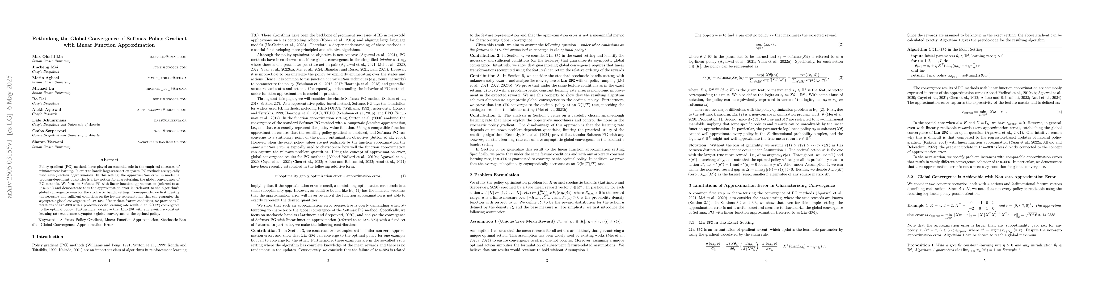 Thumbnail for Rethinking the Global Convergence of Softmax Policy Gradient with Linear
  Function Approximation