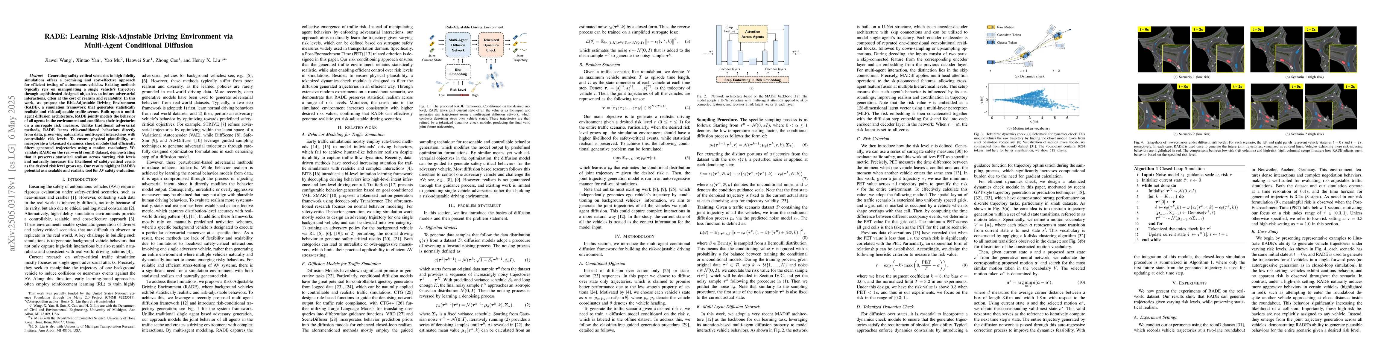 Thumbnail for RADE: Learning Risk-Adjustable Driving Environment via Multi-Agent
  Conditional Diffusion