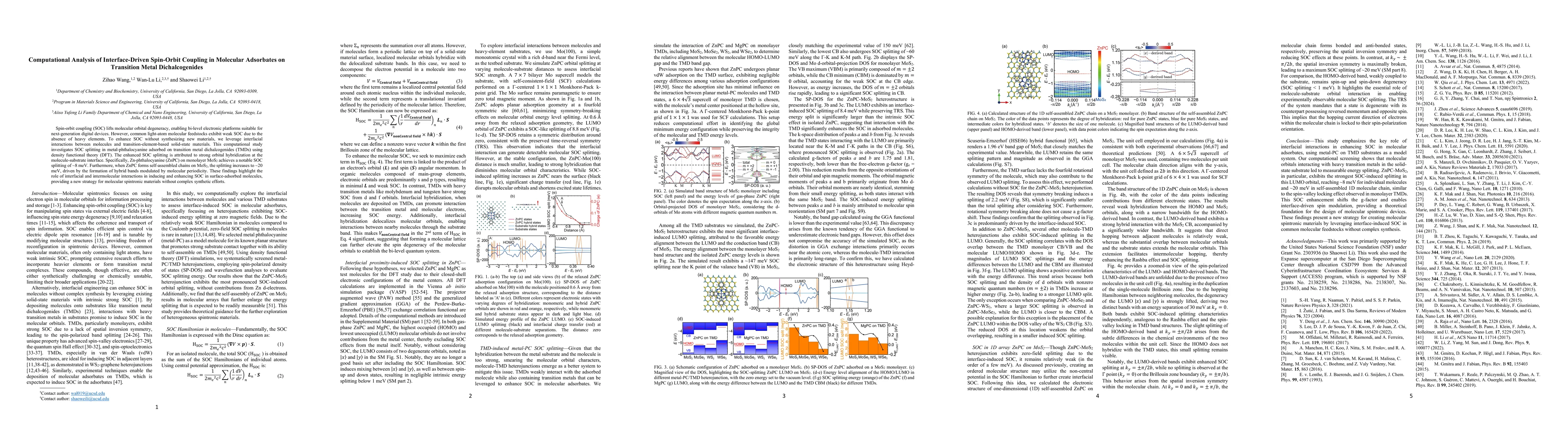 Thumbnail for Computational Analysis of Interface-Driven Spin-Orbit Coupling in
  Molecular Adsorbates on Transition Metal Dichalcogenides
