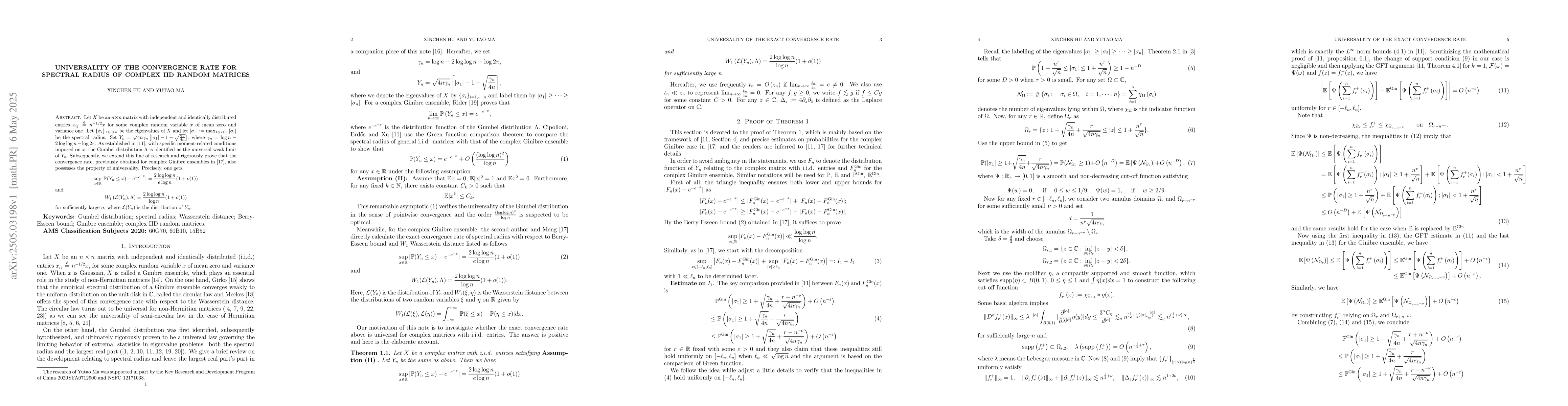 Thumbnail for Universality of the convergence rate for spectral radius of complex IID
  random matrices