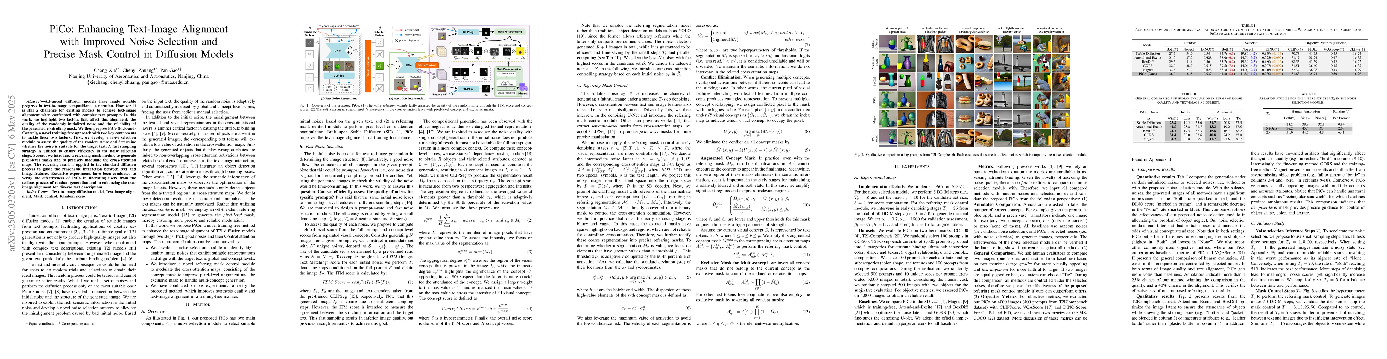 Thumbnail for PiCo: Enhancing Text-Image Alignment with Improved Noise Selection and
  Precise Mask Control in Diffusion Models