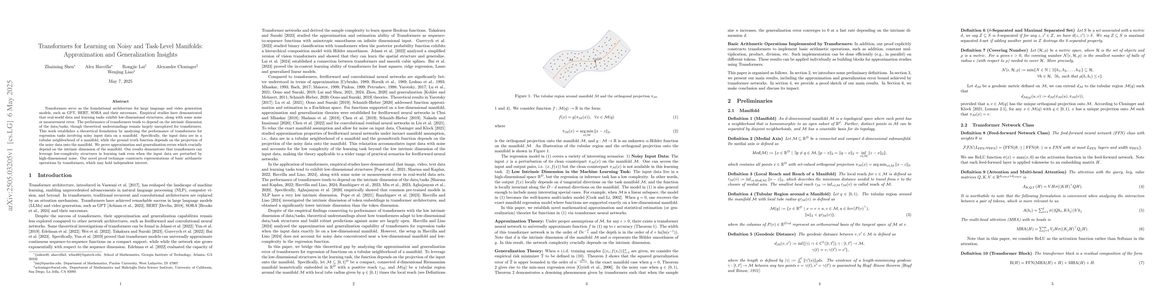 Thumbnail for Transformers for Learning on Noisy and Task-Level Manifolds:
  Approximation and Generalization Insights