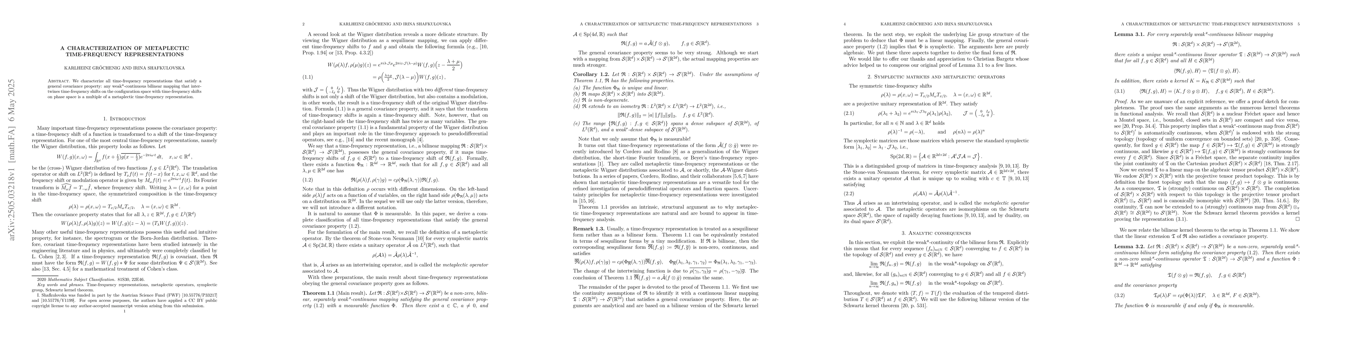 Thumbnail for A Characterization of Metaplectic Time-Frequency Representations