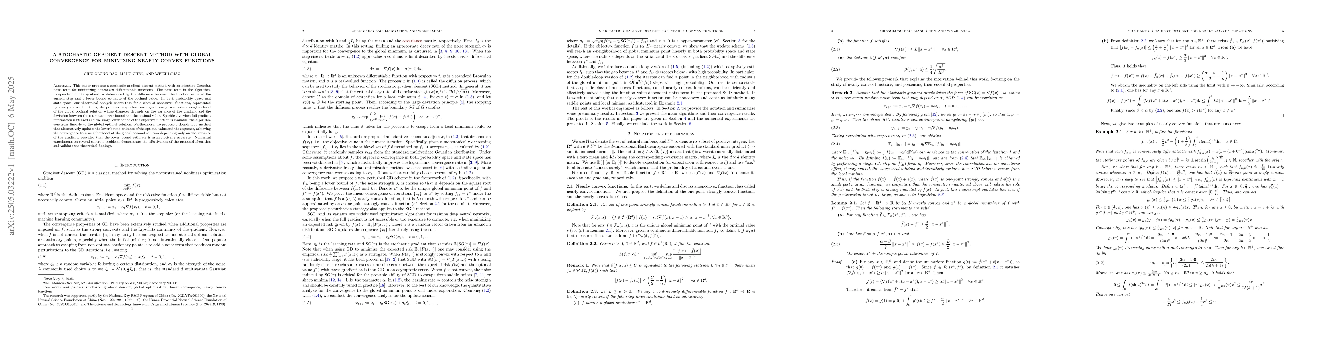 Thumbnail for A Stochastic Gradient Descent Method with Global Convergence for
  Minimizing Nearly Convex Functions