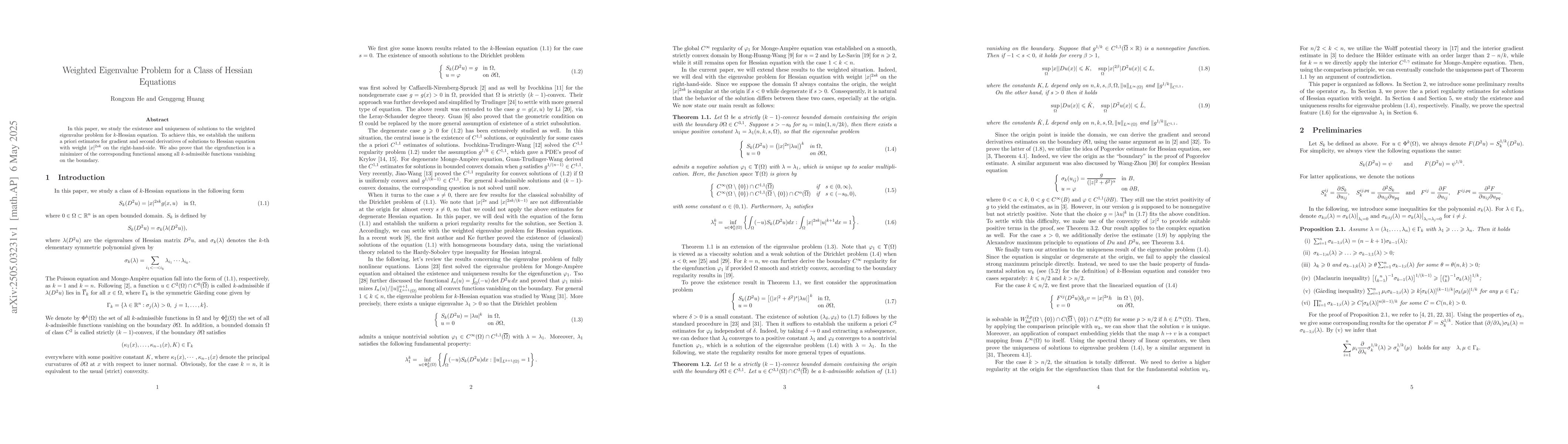 Thumbnail for Weighted Eigenvalue Problem for a Class of Hessian Equations