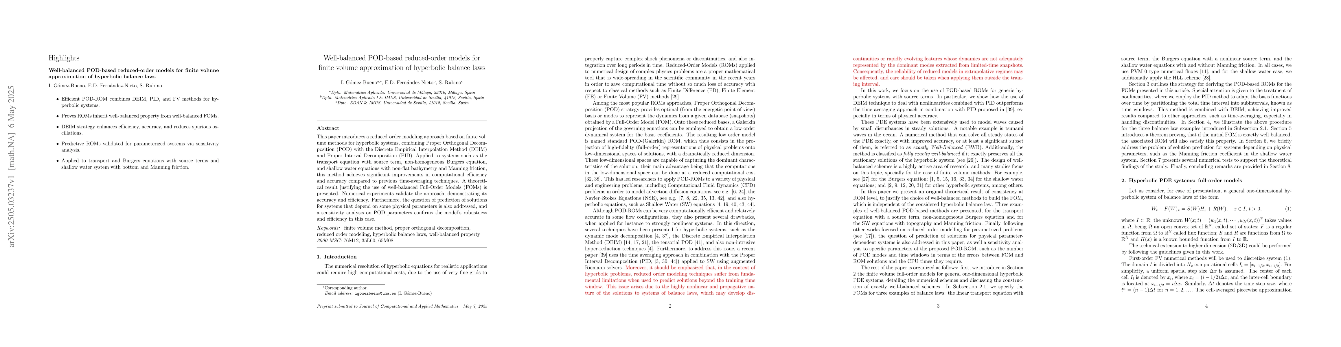 Thumbnail for Well-balanced POD-based reduced-order models for finite volume
  approximation of hyperbolic balance laws
