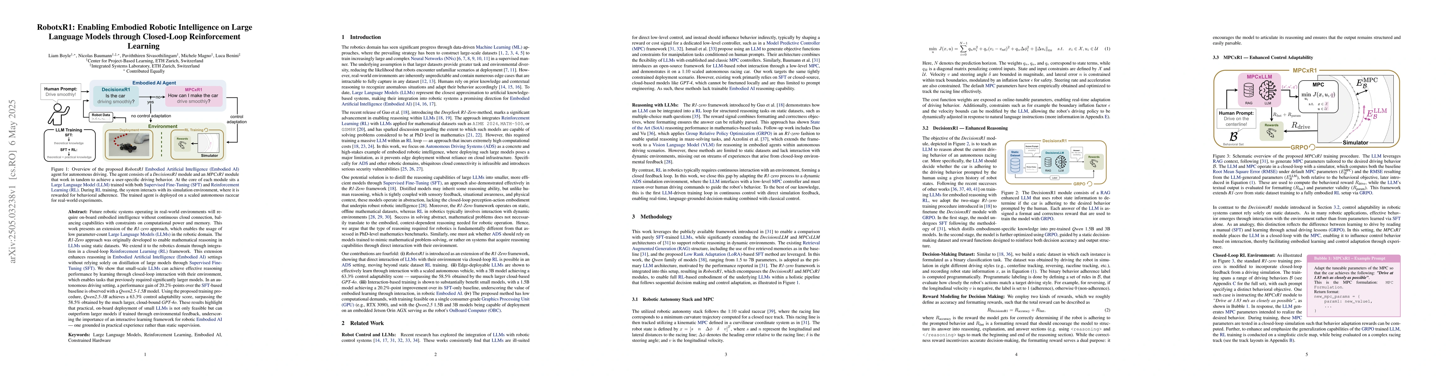 Thumbnail for RobotxR1: Enabling Embodied Robotic Intelligence on Large Language
  Models through Closed-Loop Reinforcement Learning