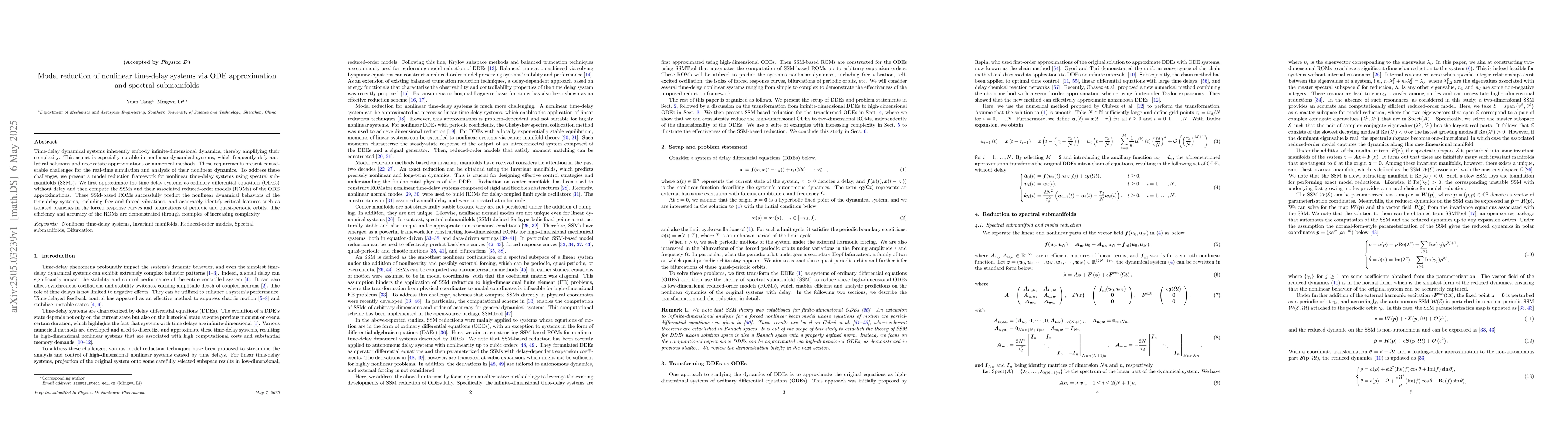 Thumbnail for Model reduction of nonlinear time-delay systems via ODE approximation
  and spectral submanifolds