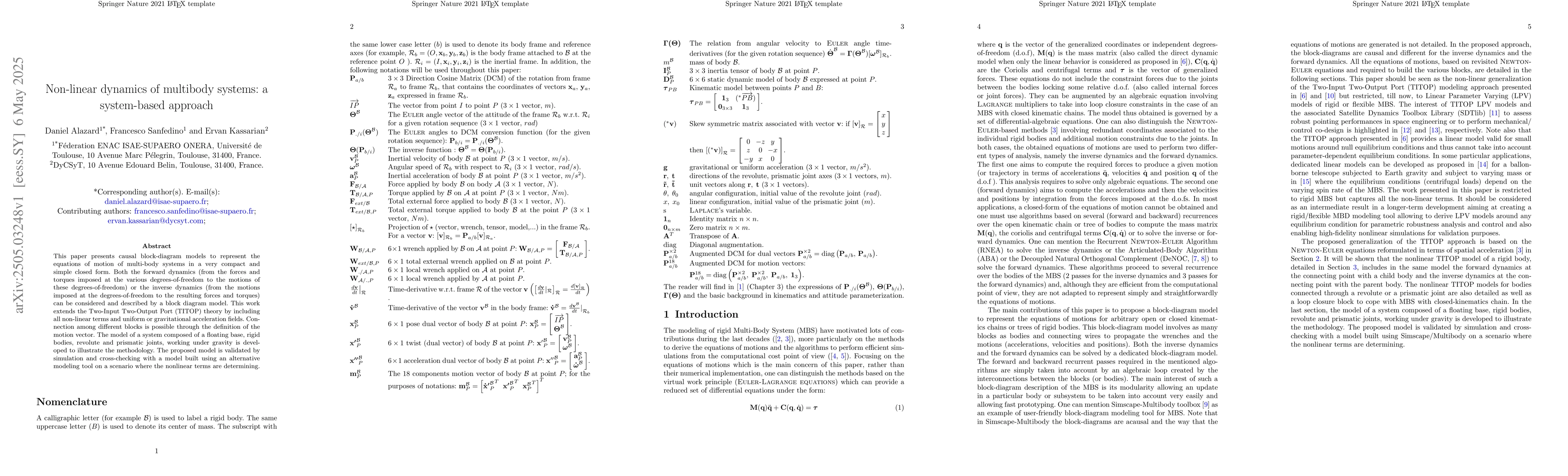 Thumbnail for Non-linear dynamics of multibody systems: a system-based approach