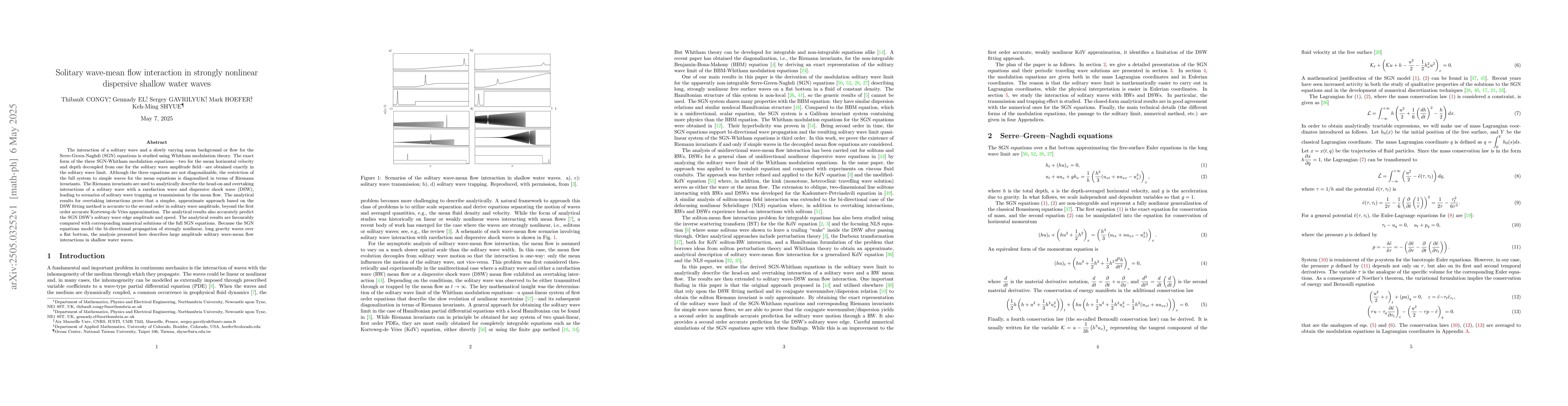 Thumbnail for Solitary wave-mean flow interaction in strongly nonlineardispersive
  shallow water waves