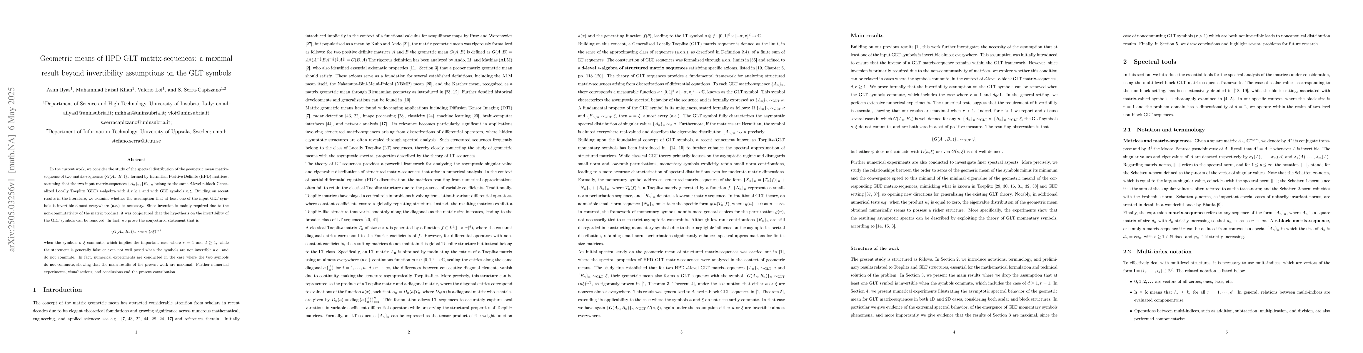 Thumbnail for Geometric means of HPD GLT matrix-sequences: a maximal result beyond
  invertibility assumptions on the GLT symbols