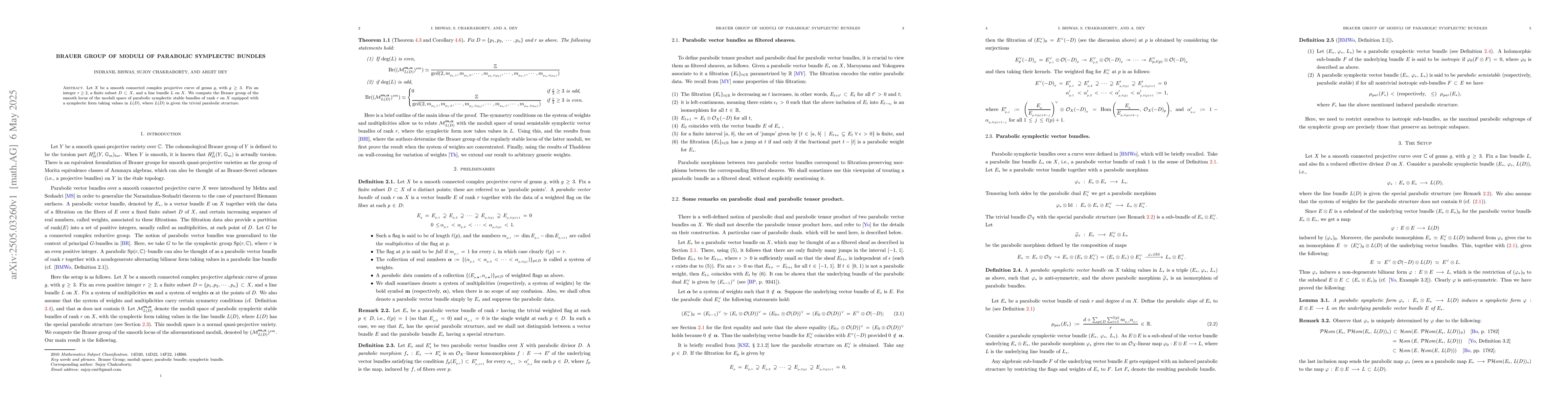 Thumbnail for Brauer group of moduli of parabolic symplectic bundles