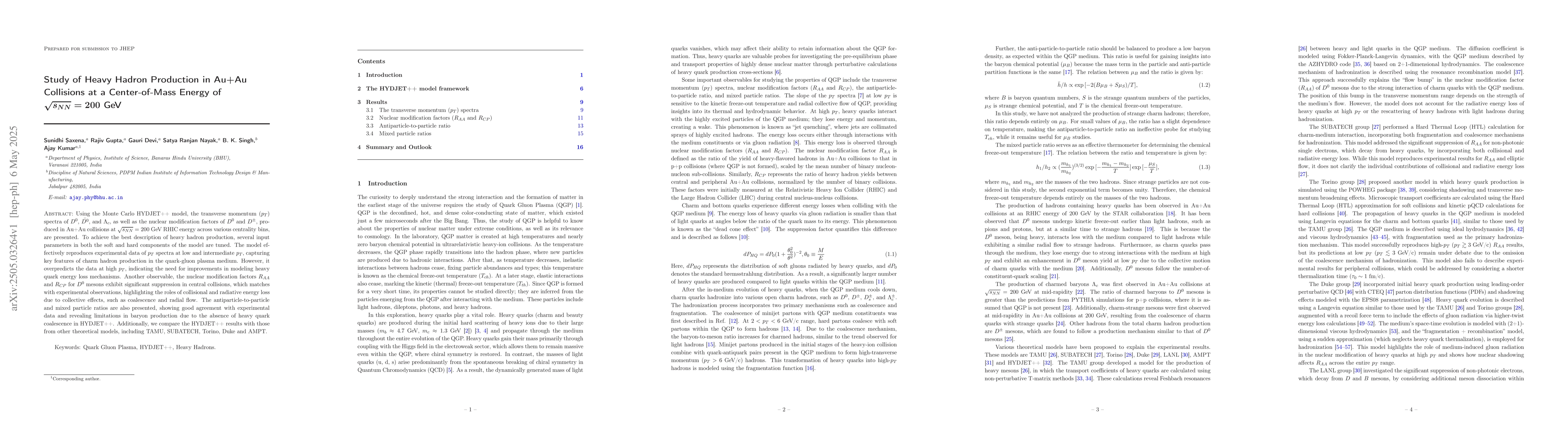 Thumbnail for Study of Heavy Hadron Production in Au+Au Collisions at a Center-of-Mass
  Energy of $\sqrt{s_{NN}}=200$ GeV