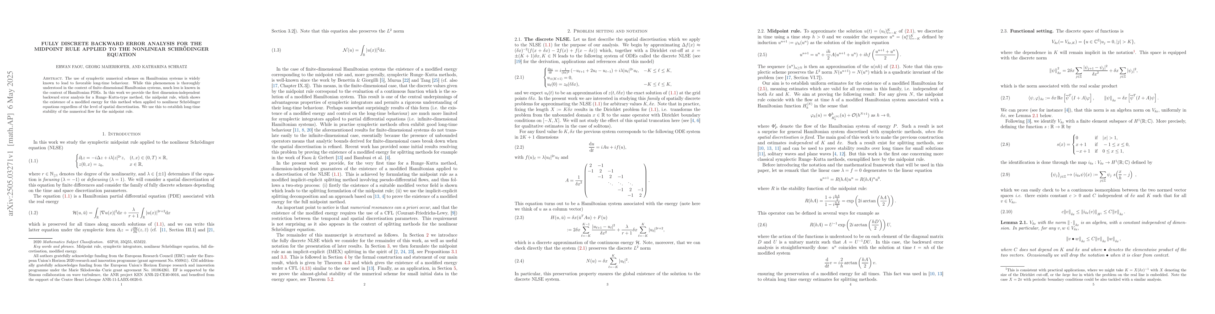 Thumbnail for Fully discrete backward error analysis for the midpoint rule applied to
  the nonlinear Schroedinger equation